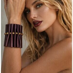 Burgundy Genuine Leather Cuff Bracelet | Handmade Artisan Statement Wrist Cuff